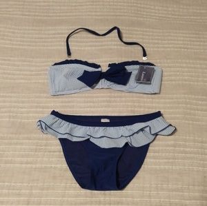 Lauren James blue seersucker bikini. Top-M Bott.-S